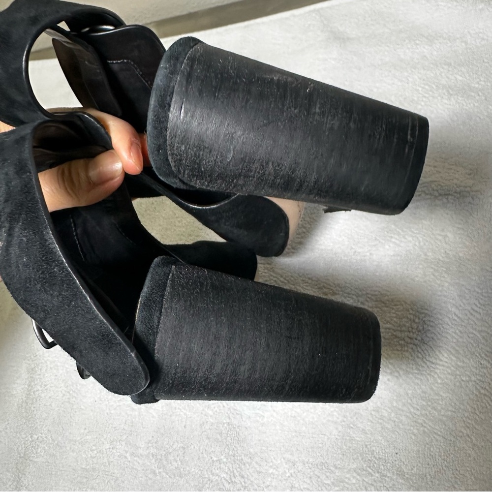 Black Suede Peep Toe Heeled Booties - Picture 9 of 16